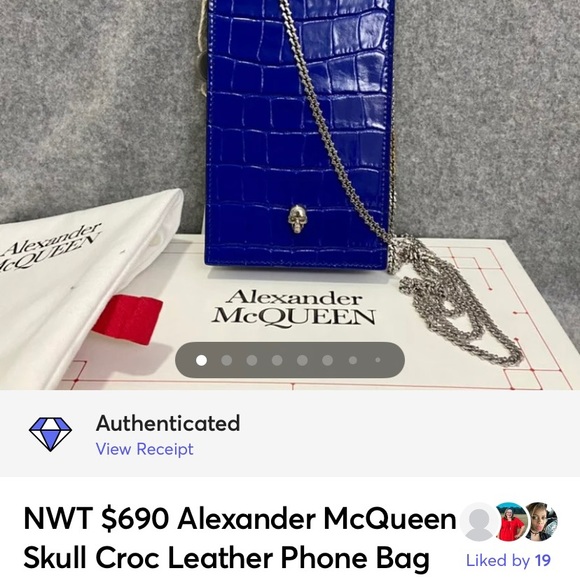 SOLD NWT $690 Alexander McQueen Skull Croc Leather Phone Bag Royal Blue - Picture 16 of 16